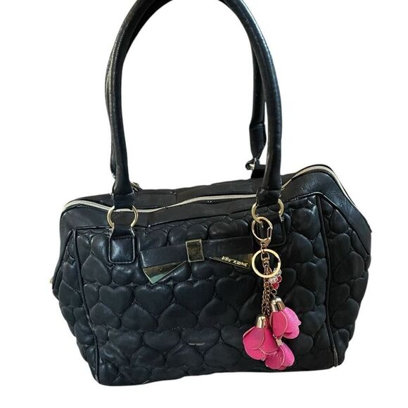 Betsey Johnson Quilted Heart Satchel Faux Leather Top Handle Purse - Picture 1 of 16